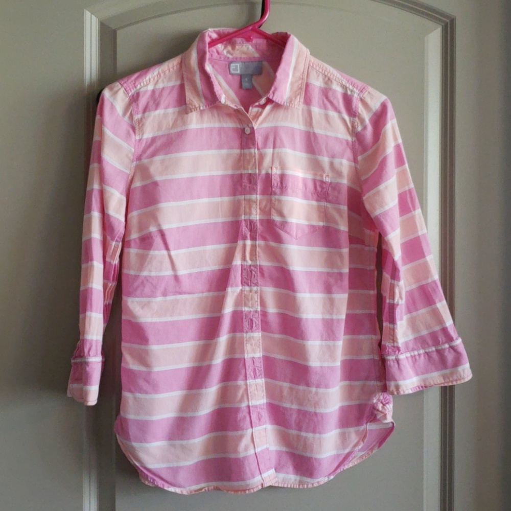 jcp striped button down shirt, shades of pink